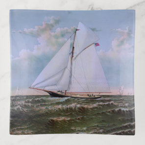 Antique Sailing Ship Sloop Yacht Sailboat Ocean Trinket Tray
