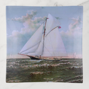 Antique Sailing Ship Sloop Yacht Sailboat Ocean Trinket Tray