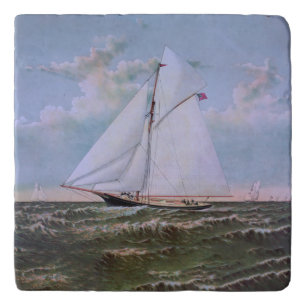 Antique Sailing Ship Sloop Yacht Sailboat Ocean Trivet