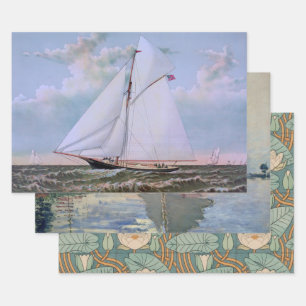 Antique Sailing Ship Sloop Yacht Sailboat Ocean Wrapping Paper Sheets