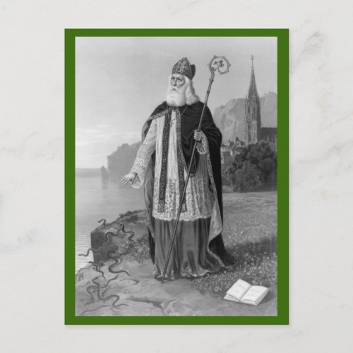 Antique Saint Patrick the Snakes and Bible Postcard