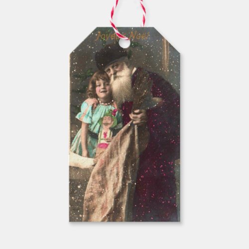 Antique Santa and Girl Christmas Gift Tags