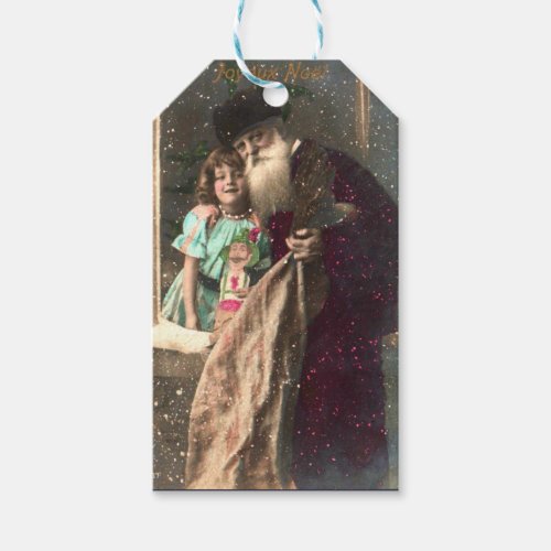 Antique Santa and Girl Christmas Gift Tags