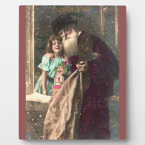 Antique Santa and Girl Christmas Plaque