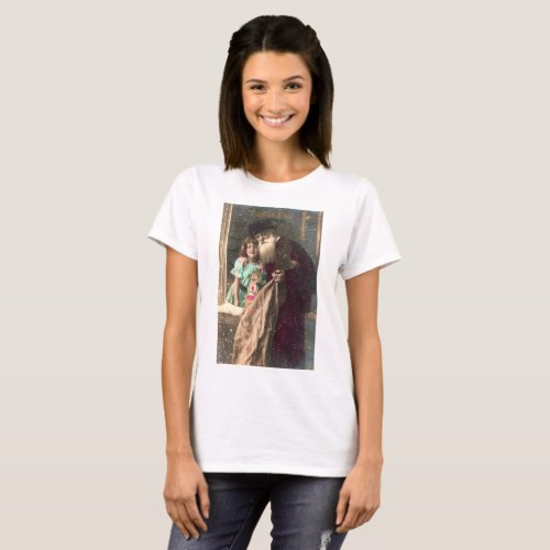 Antique Santa and Girl Christmas T_Shirt