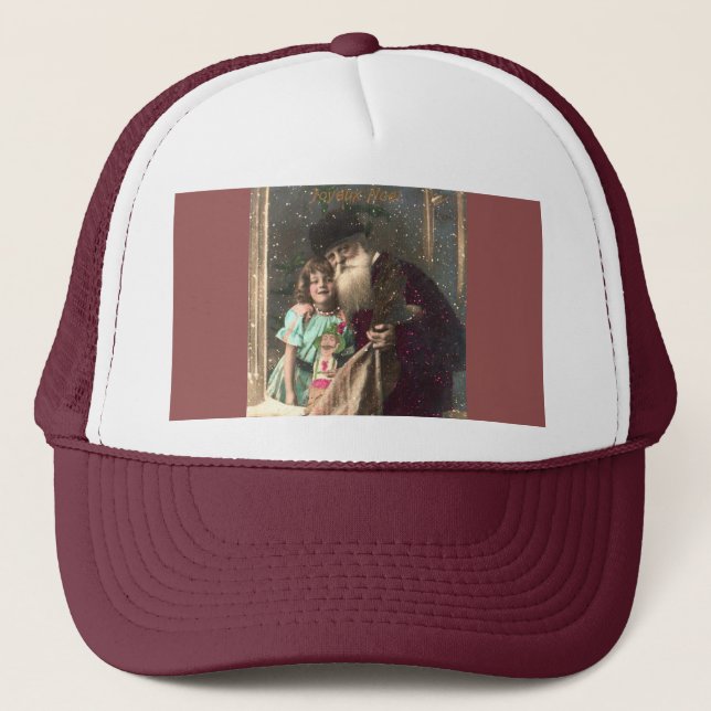 Antique Santa and Girl Christmas Trucker Hat (Front)
