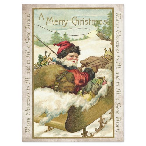 ANTIQUE SANTA AND SLEIGH MERRY CHRISTMAS TISSUE PAPER