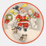 Antique Santa And Snow People Stickers at Zazzle
