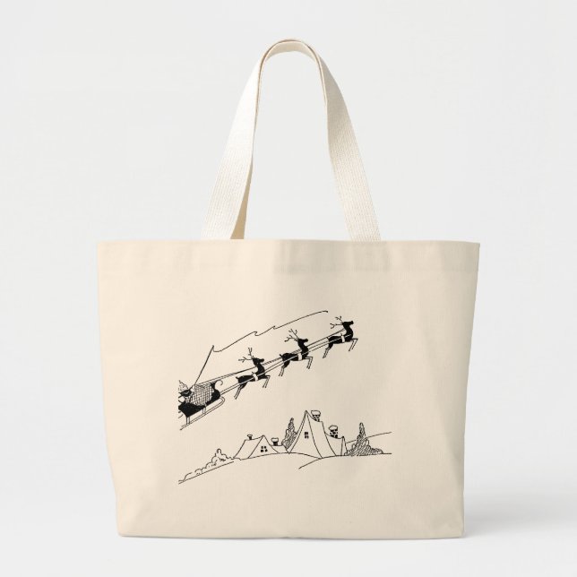 Antique Santa Claus, Sleigh and Reindeer Totebag Large Tote Bag (Front)