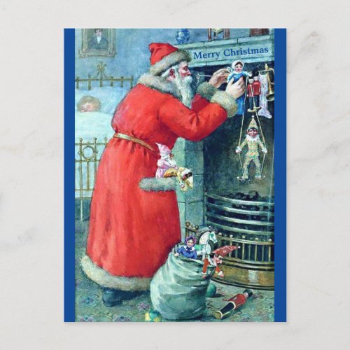 Antique Santa image copy Coal Fireplace Unusual Postcard