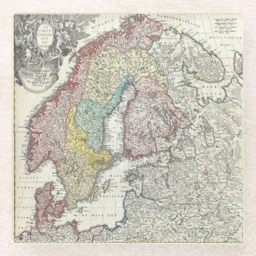 Antique Scandinavia Map Glass Coaster