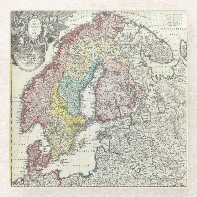 Antique Scandinavia Map Glass Coaster (Front)