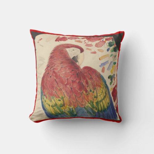 Antique Scarlet Macaw Parrot Drawing on Pillow