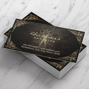 Antique Scissor Dark Damask Hair Salon Business Card