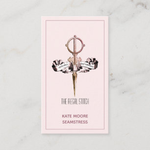 Antique Scissors And Banner Pink Seamstress Business Card
