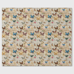 Antique Script & Vintage Butterfly Collage Wrapping Paper