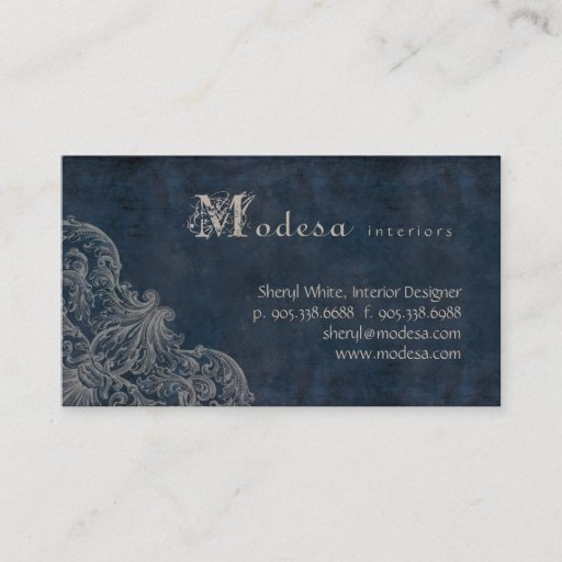 Customizable Antique Scroll Business Card Interior Design Blue