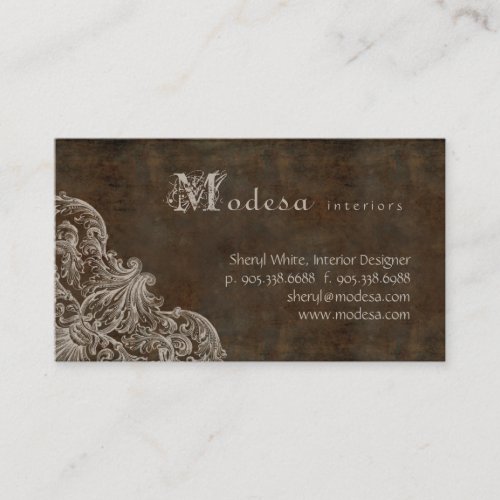 Antique Scroll Business Card Interior Design Brown
