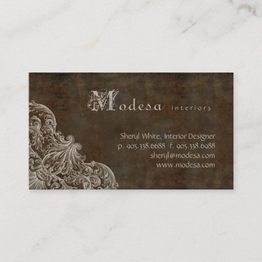 Customizable Antique Scroll Business Card Interior Design Brown