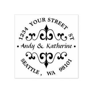 Antique Scroll Return Address Round Rubber Stamp