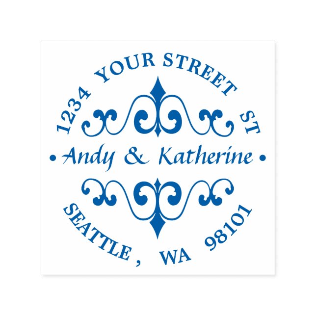 Antique Scroll Return Address Round Self-inking Stamp (Design)