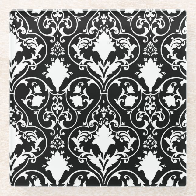 Antique scroll wallpaper 2 glass coaster (Front)