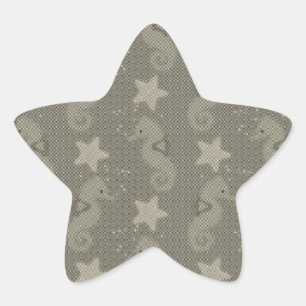 Antique Seahorse And Starfish Pattern Star Sticker