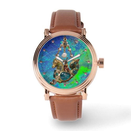 ANTIQUE SEAHORSE JEWELBLUE GREEN OPAL EFFECT WATCH