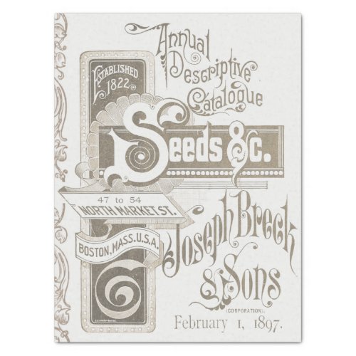 Antique Seed Catalog Typography Decoupage Taupe Tissue Paper