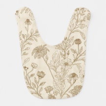 Antique Sepia Botanical Line Art Floral Pattern