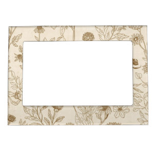 Antique Sepia Botanical Line Art Floral Pattern Magnetic Frame