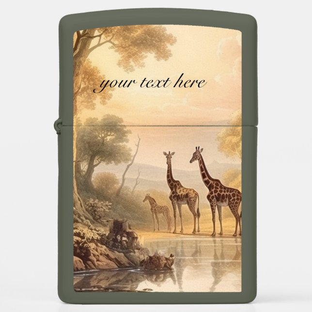 Antique Sepia Giraffe Illustration Personalized  Zippo Lighter (Front)