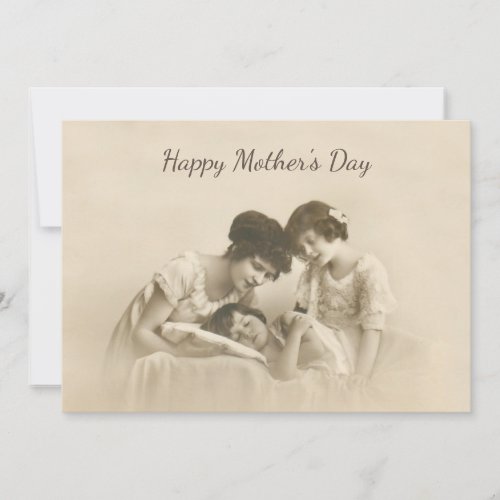 Antique Sepia Portrait of Mother and Children Holiday Card