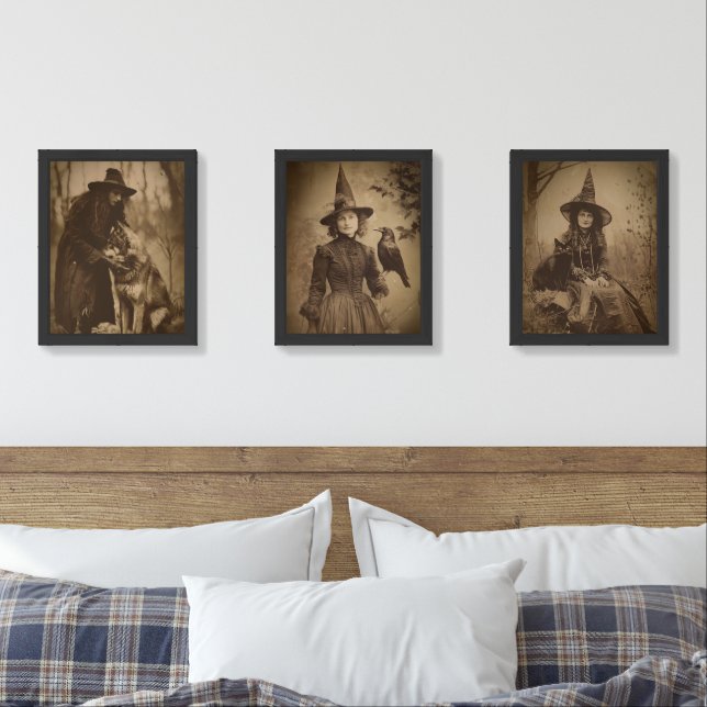 Antique Sepia Print Witches Series 2 Wall Art Sets (Bedroom)
