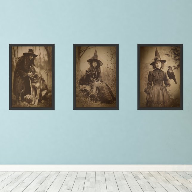 Antique Sepia Print Witches Series 2 Wall Art Sets (Wood Floor)