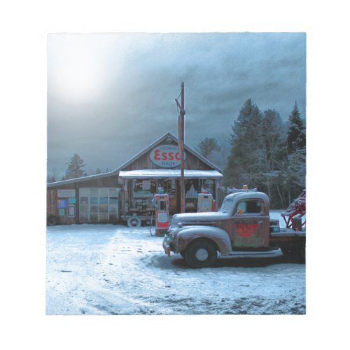 Antique Service Station In Winter Notepad
