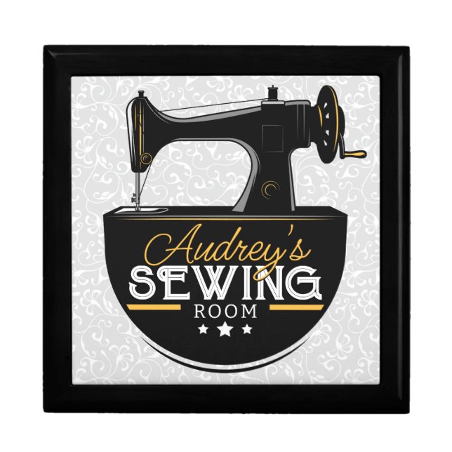 Antique Sewing Machine ADD NAME Seamstress Gift Box (Front)