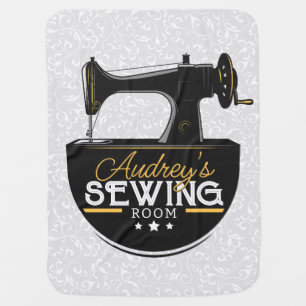 Antique Sewing Machine ADD NAME Seamstress Tailor Baby Blanket