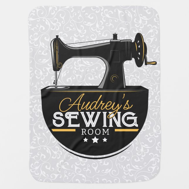 Antique Sewing Machine ADD NAME Seamstress Tailor Baby Blanket (Front)
