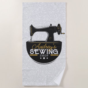 Antique Sewing Machine ADD NAME Seamstress Tailor  Beach Towel
