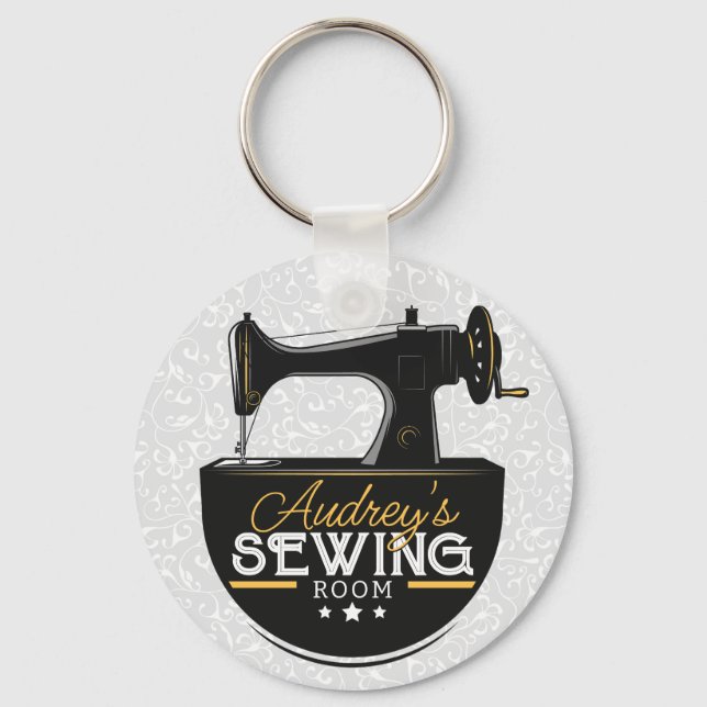 Antique Sewing Machine ADD NAME Seamstress Tailor  Keychain (Front)