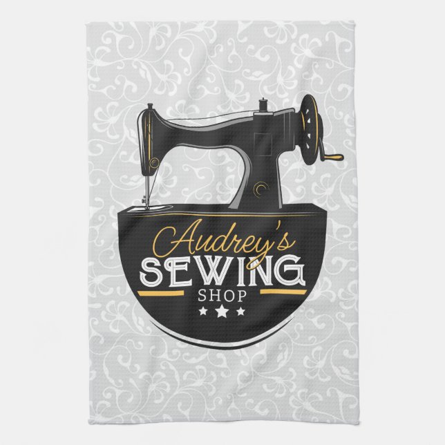 Antique Sewing Machine ADD NAME Seamstress Tailor Kitchen Towel (Vertical)