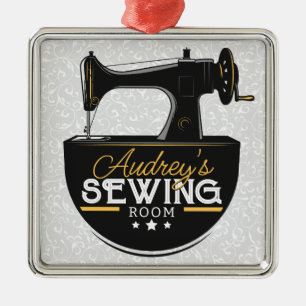 Antique Sewing Machine ADD NAME Seamstress Tailor Metal Ornament