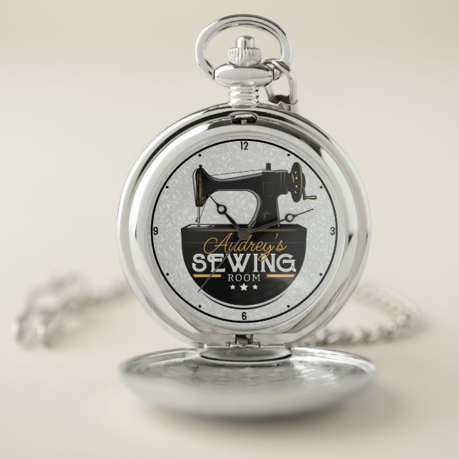 Antique Sewing Machine ADD NAME Seamstress Tailor  Pocket Watch (Inside)
