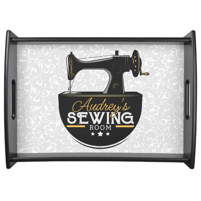 Antique Sewing Machine ADD NAME Seamstress Tailor Serving Tray (Front)