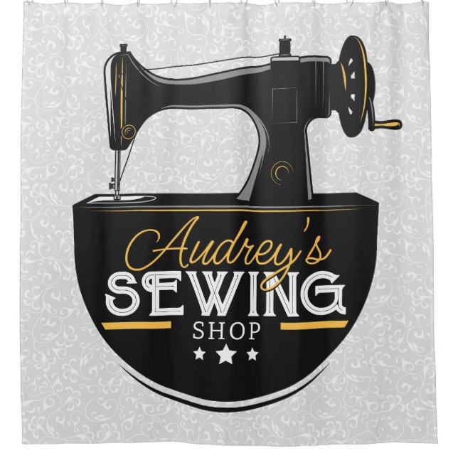 Antique Sewing Machine ADD NAME Seamstress Tailor Shower Curtain (Front)