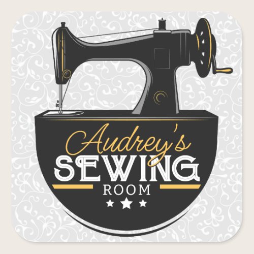Antique Sewing Machine ADD NAME Seamstress Tailor  Square Sticker