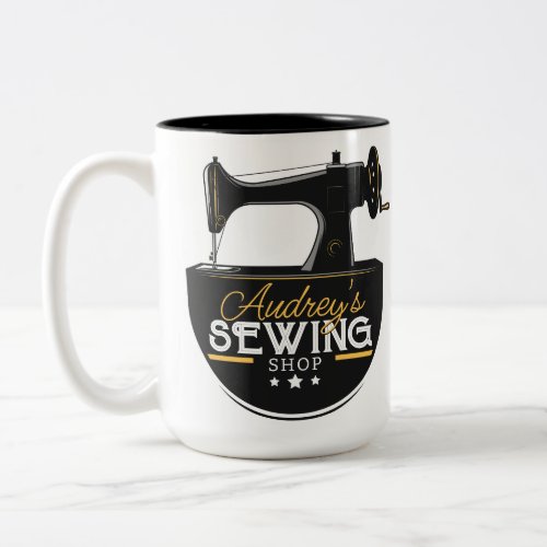 Antique Sewing Machine ADD NAME Seamstress Tailor  Two_Tone Coffee Mug