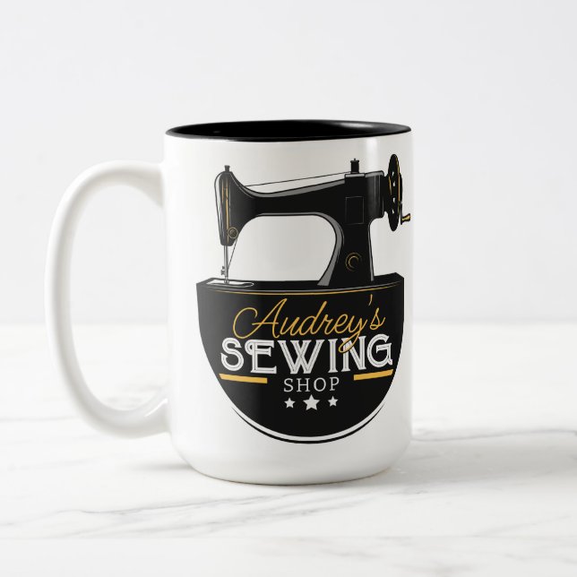 Antique Sewing Machine ADD NAME Seamstress Tailor  Two-Tone Coffee Mug (Left)