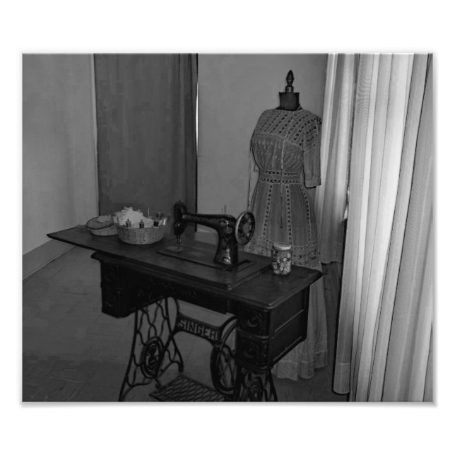 Antique Sewing Machine Black And White Photograph (Front)